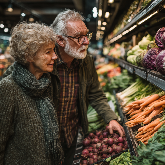 Senior couple preparing healthy meal together